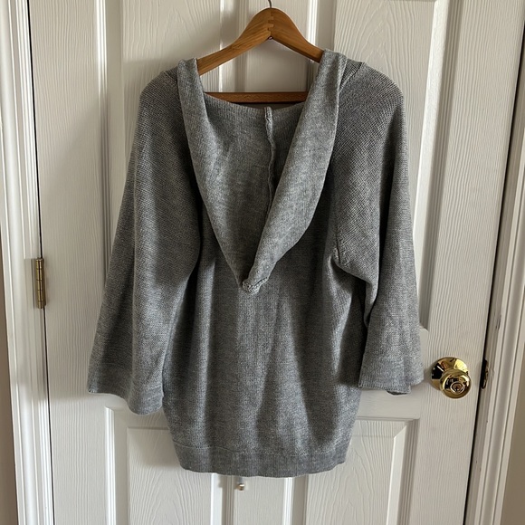 Elan Womens Lace Up Hoodie Sweater Size Small Gray 3/4 Sleeves Oversized BOHO - Picture 5 of 8